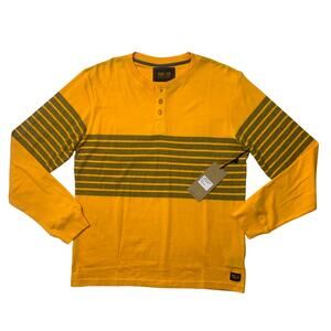 Troy Lee Designs Shirt Mens M Medium Gold Gray Cotton Long Sleeve Henley Striped